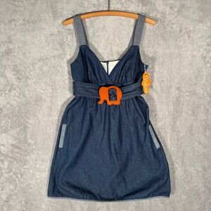 Voom by Joy Han Denim Dress Womens Large Blue Elephant Buckle Belt Cotton Vava